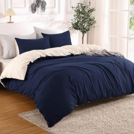 Navy Blue and Creme Reversible Duvet Complete Set 4 by 6, 6 by 6, 6 by 6, 7 by 7 Sizes, All Season 4/6 Pcs Soft Cozy Reversible Duvet with Bedsheet and Pillowcases Set - Image 3