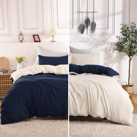 Navy Blue and Creme Reversible Duvet Complete Set 4 by 6, 6 by 6, 6 by 6, 7 by 7 Sizes, All Season 4/6 Pcs Soft Cozy Reversible Duvet with Bedsheet and Pillowcases Set - Image 4
