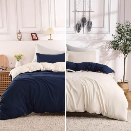 All Season Ultra Soft Reversible Duvet Set, Navy Blue/ Creme Quilted Duvet Set with Bedsheet and Pillowcases Set (4 by 6, 6 by 6, 6 by 7, 7 by 7) - Image 4