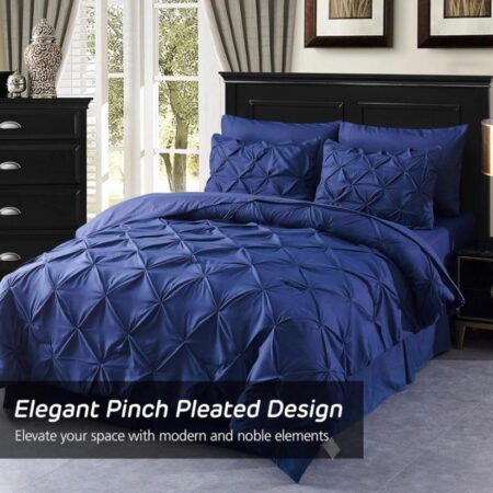 4/6 Pieces Pintuck Pinch Pleat Duvet Set 4by6/ 6by6/ 6by7/ 7by7 Size, All Season Soft, High Quality Pintuck Duvet with 1 Bedsheet and 2/4 Pillowcases Set Navy Blue ) - Image 4