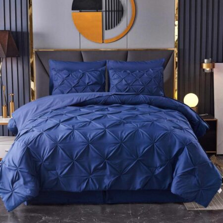 4/6 Pieces Pintuck Pinch Pleat Duvet Set 4by6/ 6by6/ 6by7/ 7by7 Size, All Season Soft, High Quality Pintuck Duvet with 1 Bedsheet and 2/4 Pillowcases Set Navy Blue ) - Image 3