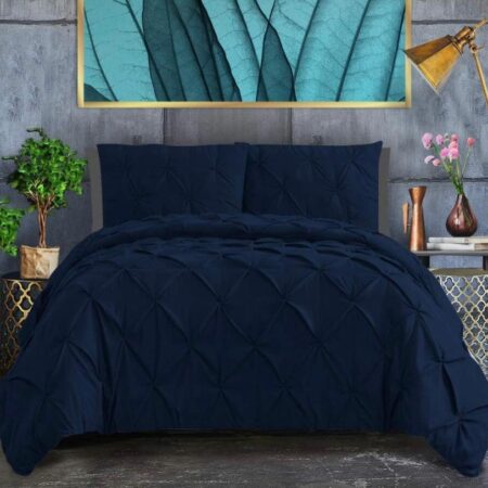 Soft Pinch Pleated Pintuck Duvet Set 4by6/ 6by6/ 6by7/ 7by7 Size, All Season Soft, High Quality Pintuck Duvet with 1 Bedspread and 2/4 Pillowcases Set (Navy Blue) - Image 3