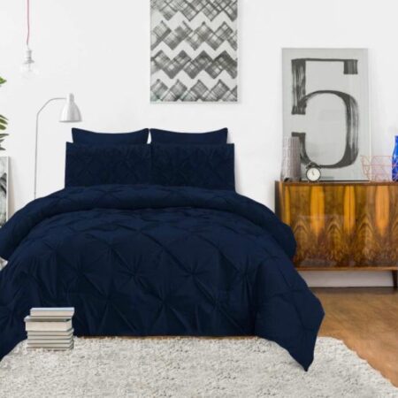 Navy Blue Pintuck Duvet +Bedsheet and Pillowcases Set 4 by 6, 6 by 6, 6 by 7, 7 by 7 Sizes, High Quality Soft Pinch Pleated Bedding Set - Image 2