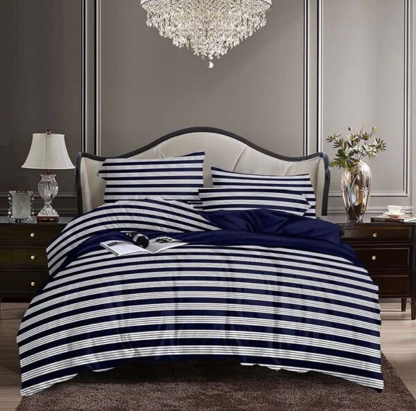 white and navy blue striped duvet set