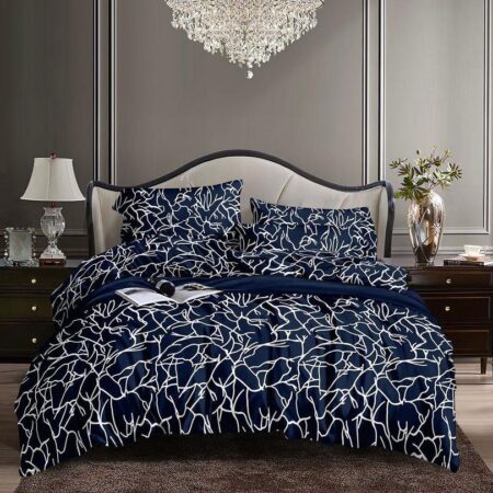 navy blue and white duvet set