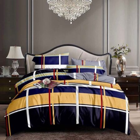 yellow and navy blue duvet set