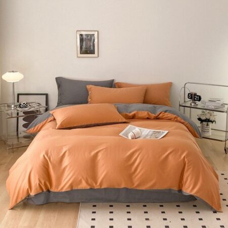 Orange and grey reversible duvet set