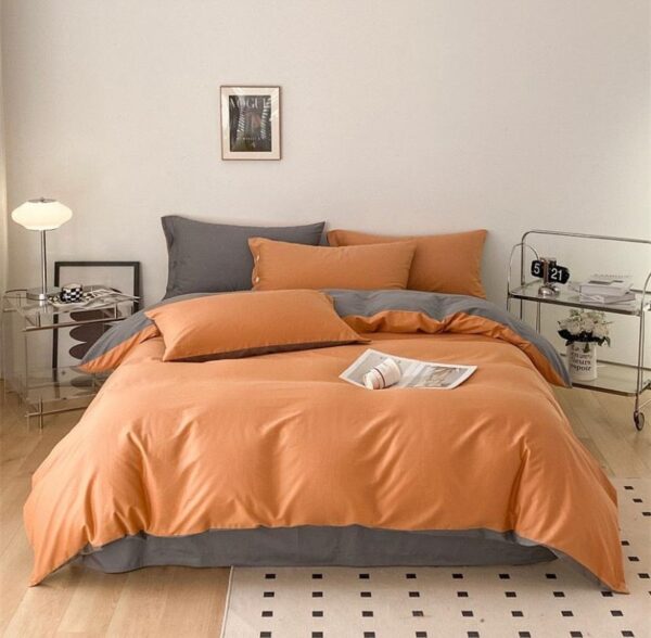 Orange and grey reversible duvet set