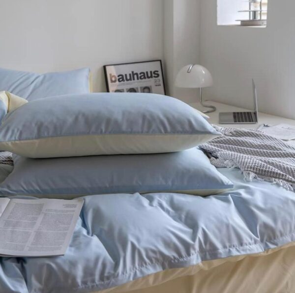 blue and beige pillowcases