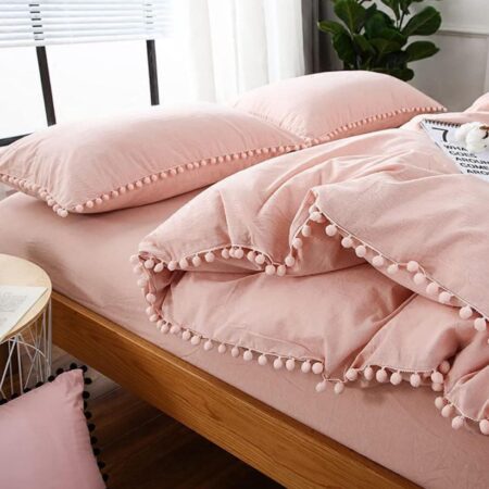 Pink Pom Pom Bedding Set 4 by 6/ 6 by 6/ 6 by 7/ 7 by 7 Sizes, High Quality Soft Breathable and Durable Pom Pom Duvet Set, 4 - 6 Piece 1 Pom Pom Duvet, 1 Bedsheet and 2/4 Matching Pillowcases Set (Pink Color) - Image 3