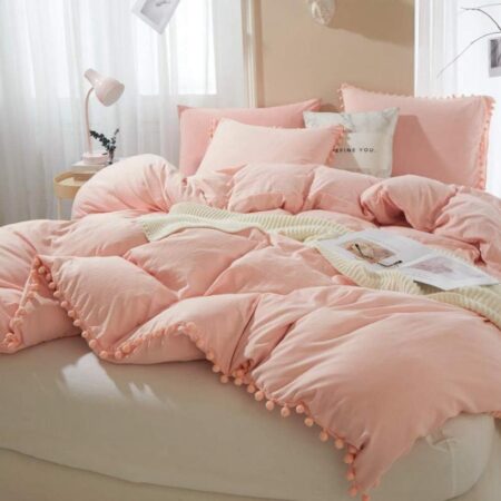 Pink Pom Pom Bedding Set 4 by 6/ 6 by 6/ 6 by 7/ 7 by 7 Sizes, High Quality Soft Breathable and Durable Pom Pom Duvet Set, 4 - 6 Piece 1 Pom Pom Duvet, 1 Bedsheet and 2/4 Matching Pillowcases Set (Pink Color) - Image 4