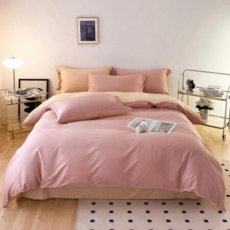 Pink and Beige Reversible Duvet Set