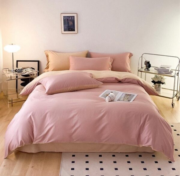 Pink and Beige Reversible Duvet Set