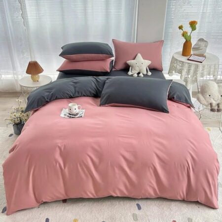 pink and dark grey reversible duvet set