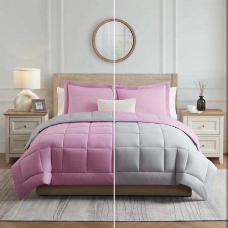 Plain Pink and Grey Reversible Duvet Set Soft Breathable and Durable Duvet + 1 Bedsheet and 2/4 Pillowcases 4 x 6, 6 x 6, 6 x 7, 7 x 7 - Image 2