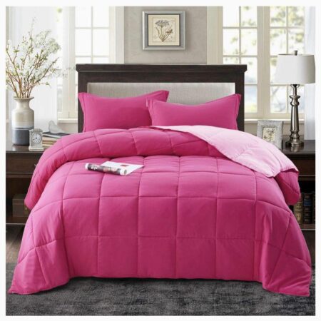 Solid Down Alternative 6 Piece Duvet Sets Pink/Hot Pink Reversible Duvet with Matching Pillowcases and Bed sheet Sets 4 by 6, 6 by 6, 6 by 7, 7 by 7 - Image 3