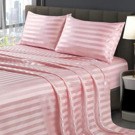Pink Stripe Bedsheets and Matching Pillowcases Skin-friendly and Breathable Soft Blush Pink Striped Bed sheet with Matching Pillowcases (3 by 6, 4 by 6, 6 by 6, 6 by 7, 7 by 7, Pink) - Image 3
