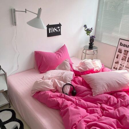 Breathable Pink Light Pink Reversible Duvet Set, All Season 6 Pieces Soft Duvet set with Bedsheet and Matching Pillowcases (4 by 6, 6by 6, 6 by 7, 7 by 7 Bedding Sets) - Image 3