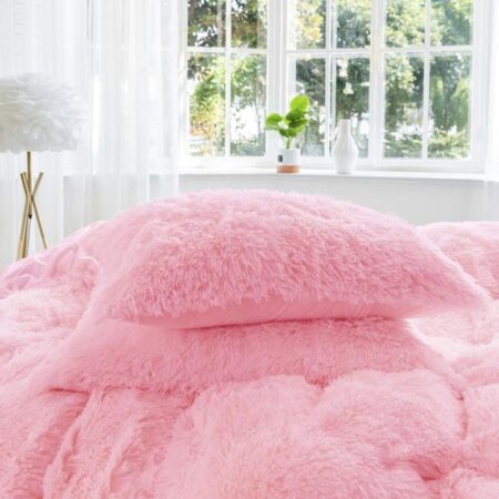 Faux Fur Shaggy Ultra Soft and Plush Duvet Set - Warm and Breathable Crystal Velvet Duvet Set (1Fluffy Faux Fur Duvet with 2- 4 Faux Fur Matching Pillowcases and Bedspread Set) (4 by 6, 6 by 6, 6 by 7, 7 by 7)|Pink - Image 5