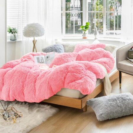 Faux Fur Shaggy Ultra Soft and Plush Duvet Set - Warm and Breathable Crystal Velvet Duvet Set (1Fluffy Faux Fur Duvet with 2- 4 Faux Fur Matching Pillowcases and Bedspread Set) (4 by 6, 6 by 6, 6 by 7, 7 by 7)|Pink - Image 3