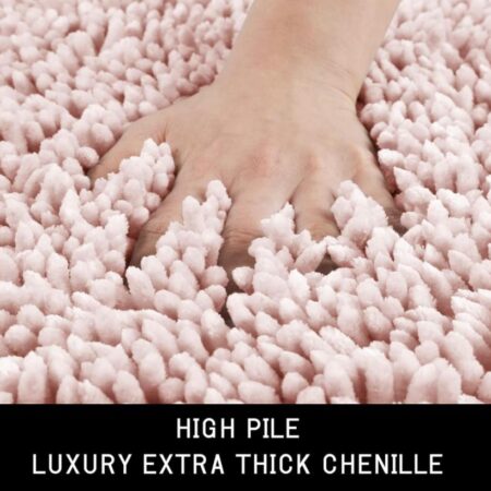 Shiny Chenille Soft and Shaggy Bath Rug - Premium Non-Slip Bath Mat, Super Absorbent and Thick (50 x 80cm) Pink - Image 3