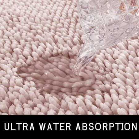 Shiny Chenille Soft and Shaggy Bath Rug - Premium Non-Slip Bath Mat, Super Absorbent and Thick (50 x 80cm) Pink - Image 4