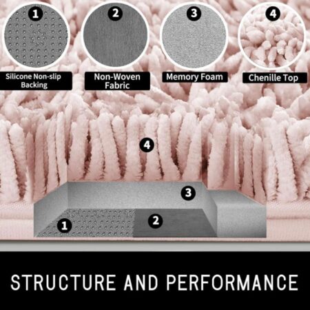 Shiny Chenille Soft and Shaggy Bath Rug - Premium Non-Slip Bath Mat, Super Absorbent and Thick (50 x 80cm) Pink - Image 6