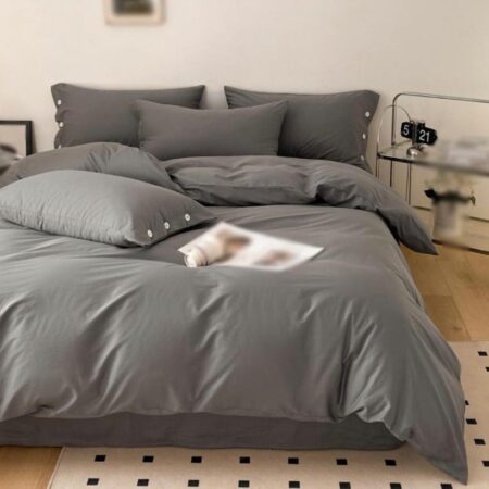 Premium Quality Cotton Complete Dark Grey Duvet Set, 4-6 Pieces All Season Bedding Set(1Duvet, 1Bedsheet and Matching Pillowcases) 4 by 6, 6 by 6, 6 by 7, 7 by 7 - Image 3