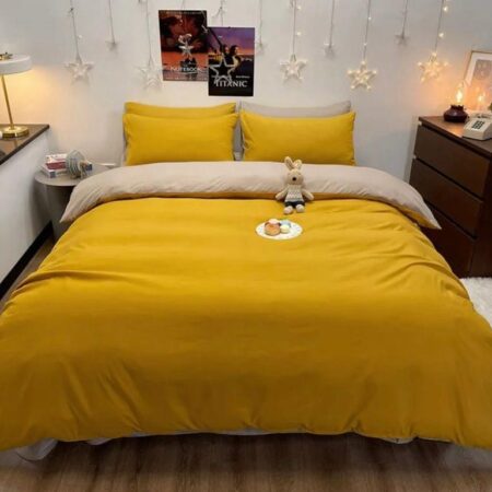 Yellow and Light Grey Duvet Set