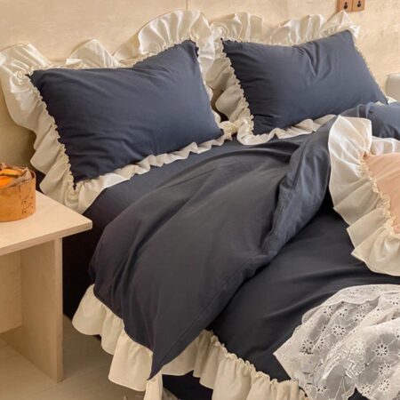 Royal Blue Ruffles Duvet Set - 100% Polish Cotton, Double Padded thick Duvet, 1 Duvet Cover, 1 Bedspread, and 2/4 Matching Pillowcases Soft and Comfortable All Sizes Available - Image 3