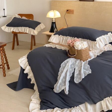 Royal Blue Ruffles Duvet Set - 100% Polish Cotton, Double Padded thick Duvet, 1 Duvet Cover, 1 Bedspread, and 2/4 Matching Pillowcases Soft and Comfortable All Sizes Available - Image 4
