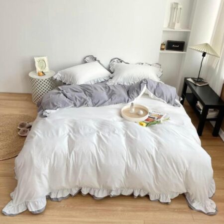 Ruffle White Executive Complete Duvet Set 5-7 Pieces Luxury Polish Cotton Quilted Duvet, Duvet Cover, Bedspread and Matching Pillowcases (4 by 6, 6 by 6, 6 by 7, 7 by 7) - Image 3