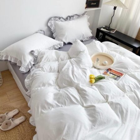 Ruffle White Executive Complete Duvet Set 5-7 Pieces Luxury Polish Cotton Quilted Duvet, Duvet Cover, Bedspread and Matching Pillowcases (4 by 6, 6 by 6, 6 by 7, 7 by 7) - Image 4