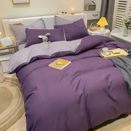 Purple and grey reversible duvet set