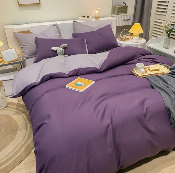 Purple and grey reversible duvet set