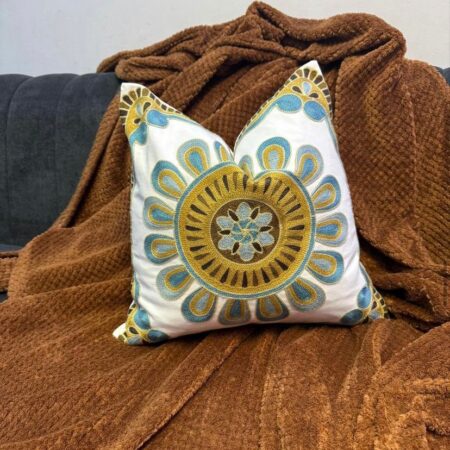 Embroidered Bohemian Decorative Throw Pillow and Insert 18x 18 Inch Blue Jacquard Throw Pillow for Housewarming, Car, Couch, Sofa, Home Decor - Image 4