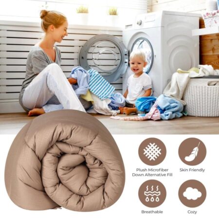 All Season Taupe Plush Duvet Set, 6 Pieces Decorative Quilt Box Design Duvet with Pillow Cases and Bed sheet (4 by 6, 6 by 6, 6 by 7, 7 by 7) - Image 3