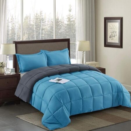 turquoise blue and grey reversible duvet set