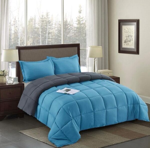 turquoise blue and grey reversible duvet set