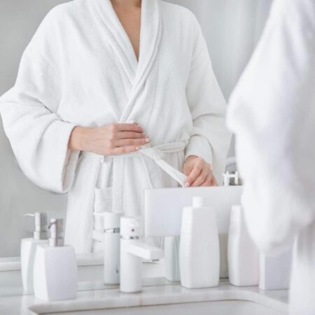 White Unisex Bathrobe and Slipper- Highly Absorbent Bathrobe, Body-friendly, Soft and Slippers for Hotels, Home, Spa, (One Size Fits All)Machine Washable - Image 2