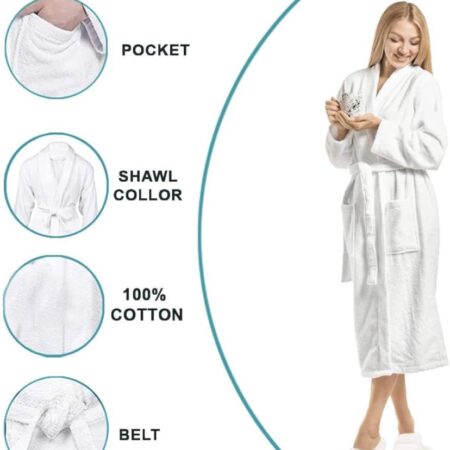 White Unisex Bathrobe and Slipper- Highly Absorbent Bathrobe, Body-friendly, Soft and Slippers for Hotels, Home, Spa, (One Size Fits All)Machine Washable - Image 5