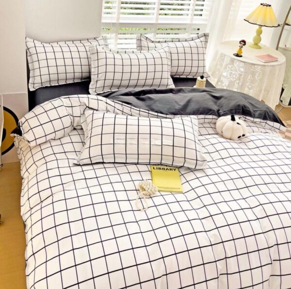 white and grey bedding set