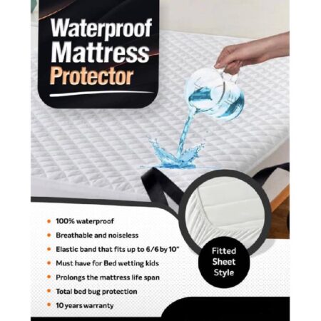 Waterproof Mattress Protector White 200cm x 200cm  King Size, 6by6/ 6by7/ 7by7 High Quality Noiseless and Breathable Bed Protector - Image 3