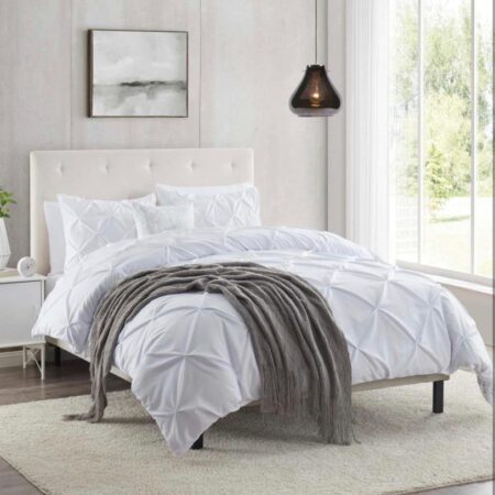 white pinch pleated duvet set