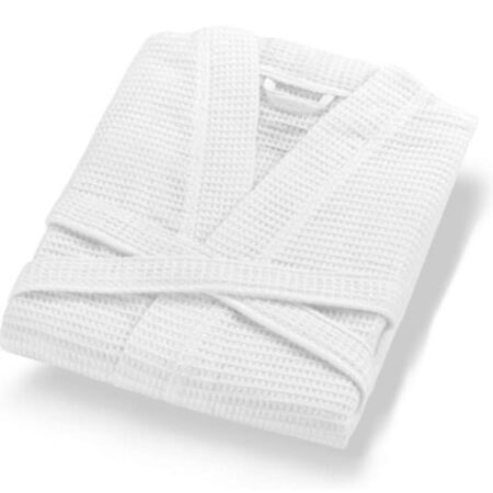 Waffle Weave White Unisex Bathrobe, 100% Hotel Quality Cotton Bathrobe - Image 4