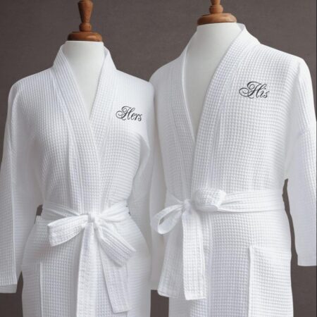 Waffle Weave White Unisex Bathrobe, 100% Hotel Quality Cotton Bathrobe - Image 5