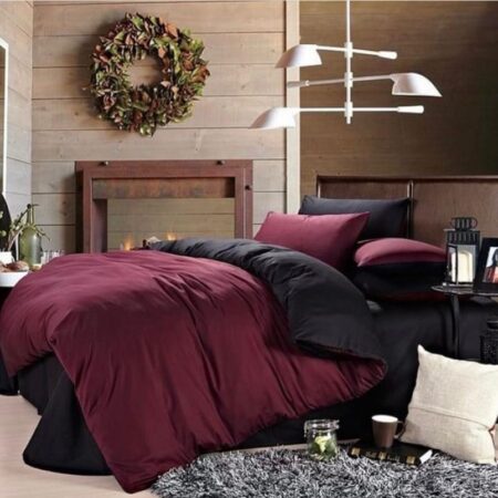 Black and Wine Reversible Duvet Set