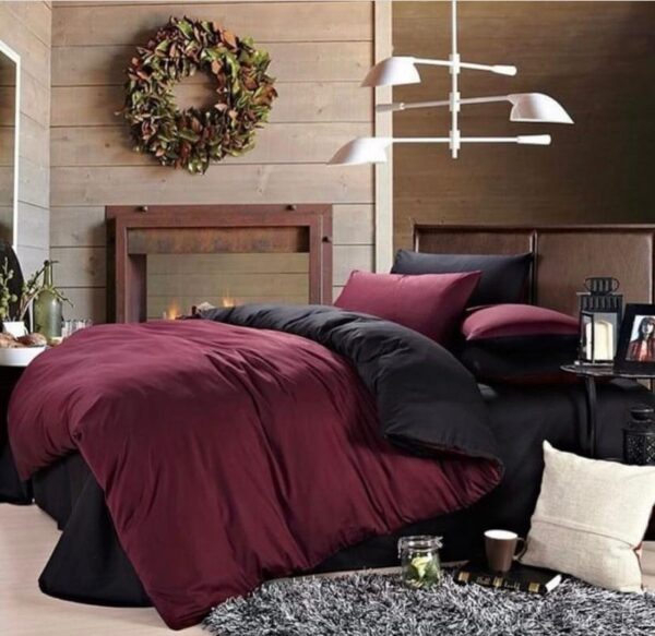 Black and Wine Reversible Duvet Set