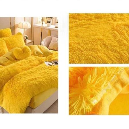 Fluffy Faux Fur Duvet Complete Set- Super Soft Lush and Very Plush Duvet +Bedspread and Matching Pillowcases (Sizes: 4 by 6, 6 by 6, 6 by 7, 7 by 7) Yellow - Image 2