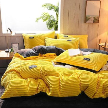 Fluffy Duvet and Duvet Cover Sets, Striped Yellow Velvet soft and Warm, All Season Fur Duvet and Duvet Cover with Bedspread and Matching Pillowcases(4 by 6, 6 by 6, 6 by 7, 7 by 7) - Image 2